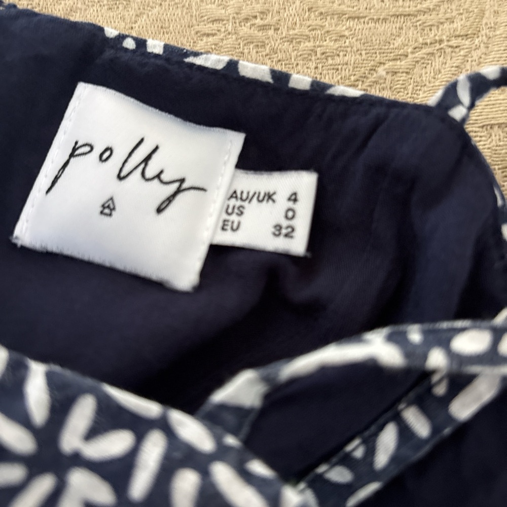 Polly Navy and White Patterned Top